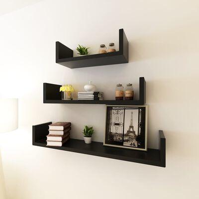 VidaXL 3 st wandschappen u-vormig mdf zwart VidaXL 3 st wandschappen u-vormig mdf zwart