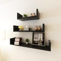 VidaXL 3 st wandschappen u-vormig mdf zwart - thumbnail