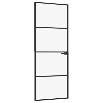 Binnendeur 76x201,5 cm gehard glas en aluminium smal zwart