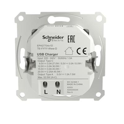 Schneider Electric EPH2770421D Wandcontactdoos met USB Asfora Wit (glanzend) 1 stuk(s)