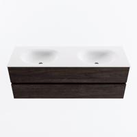 MONDIAZ VICA 140cm badmeubel onderkast Dark Brown 2 lades. Wastafel MOON dubbel zonder kraangat, kleur Talc. - thumbnail