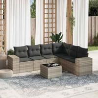7-delige Loungeset met kussens poly rattan lichtgrijs - thumbnail