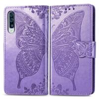 Butterfly Love bloemen reliëf horizontale Flip lederen case voor Galaxy A50 met houder & kaartsleuven & portemonnee & Lanyard (licht paars) - thumbnail