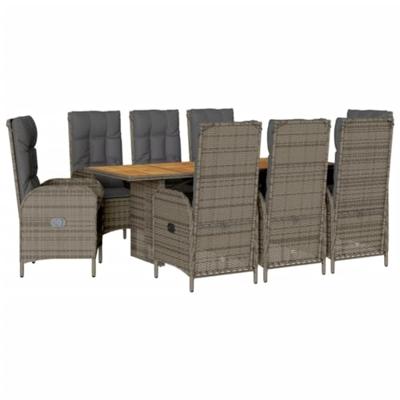 9-delige Tuinset met kussens poly rattan grijs