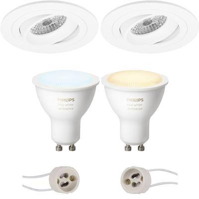 GU10 Inbouwspot Set - Mat Wit - Inbouw Rond - Kantelbaar - Philips Hue - White Ambiance - Bluetooth - Pragmi Alpin Pro - Ø92mm