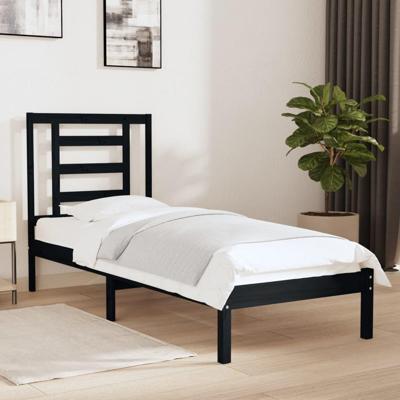 Bedframe massief hout zwart 75x190 cm