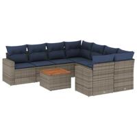 9-delige Loungeset met kussens poly rattan grijs - thumbnail