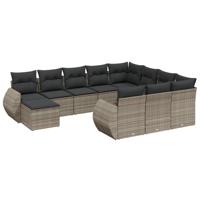 11-delige Loungeset met kussens poly rattan grijs - thumbnail