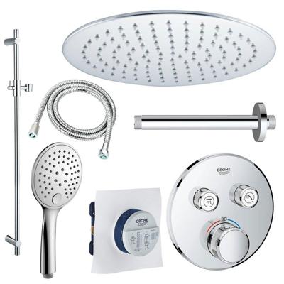 GROHE Grohtherm Regendoucheset inbouw - 2 functies - met Fortifura hoofddouche 30cm - ronde handdouche - plafondarm - glijstang 90 cm - chroom sw105953 SW104917  SW696252 SW496814 SW767373 SW76