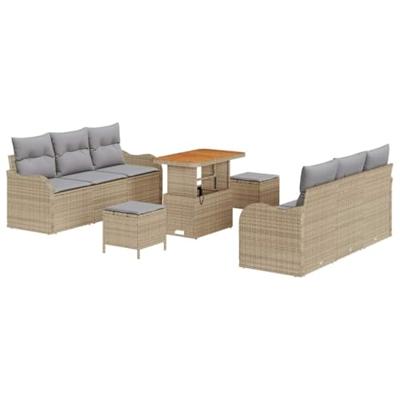 Tuinbankenset met kussen 9 pcs Beige poly rattan