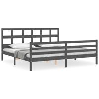Bedframe met hoofdbord massief hout grijs 200x200 cm - thumbnail