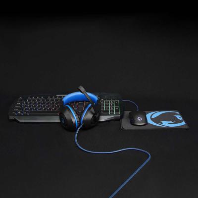 Nedis GCK41100BKIT Gaming Combo Kit 4-in-1 Toetsenbord, Koptelefoon, Muis En Muismat Blauw / Zwart Qwerty Italiaans