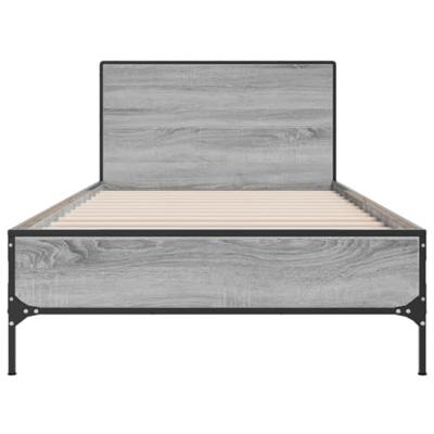 Bedframe bewerkt hout en metaal grijs sonoma eiken 100x200 cm