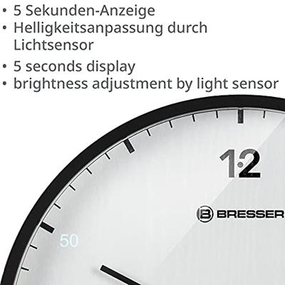 BRESSER MyTime LEDsec wandklok 24 cm met temperatuurweergave (wit)
