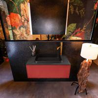 Badkamermeubelset Mondiaz Erin 80 cm met 1 Lade met RIDGE Wastafel Midden Urban met 1 kraangat Greeploos Mat Fire - thumbnail