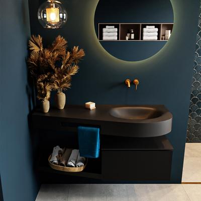 MONDIAZ RIVA 120cm badmeubel onderkast / planchet kleur Urban met 1 lade. Wastafel DULCET rechts 0 kraangaten kleur Urban.