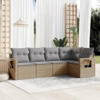 5-delige Loungeset met kussens poly rattan beige - thumbnail
