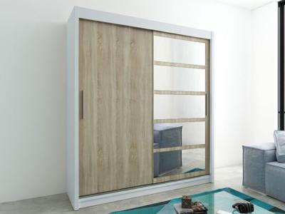 Kast ROMANE 2 schuifdeuren 180 cm wit/sonoma