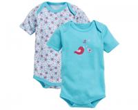 Schnizler romper Vogeltjes korte mouw turquoisel 2 stuks - thumbnail