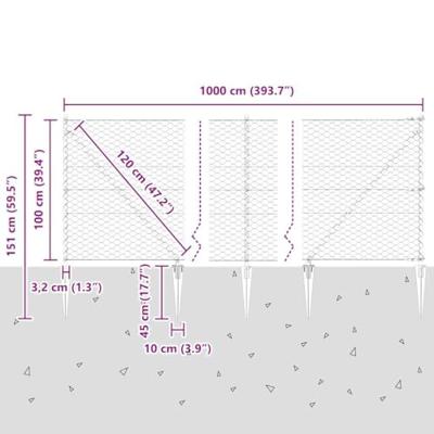VidaXL Afrasteringspaal grijs 10 x 1 m (50 mm gaas) staal en pvc