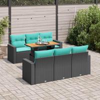 7-delige Loungeset met kussens poly rattan zwart - thumbnail