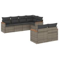 7-delige Loungeset met kussens poly rattan grijs - thumbnail