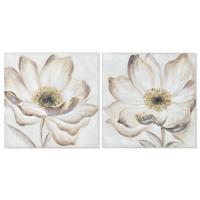 Schilderij Home ESPRIT Beige Gouden Canvas Hout MDF Bloem Romantiek 60 x 3 x 60 cm (2 Stuks) - thumbnail