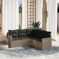 5-delige Loungeset met kussens poly rattan grijs - thumbnail