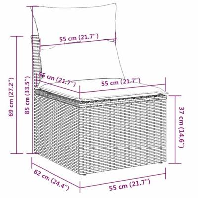 5-delige Loungeset met kussens poly rattan grijs
