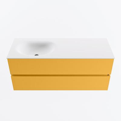 MONDIAZ VICA 120cm badmeubel onderkast Ocher 2 lades. Wastafel MOON links 1 kraangat, kleur Talc.