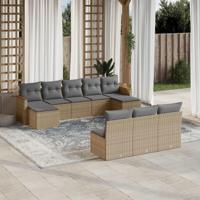 10-delige Loungeset met kussens poly rattan gemengd beige - thumbnail