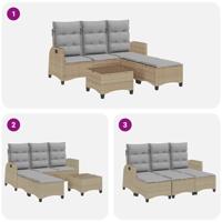 3-delige Tuinbankstel met kussens L-vormig beige poly rattan - thumbnail