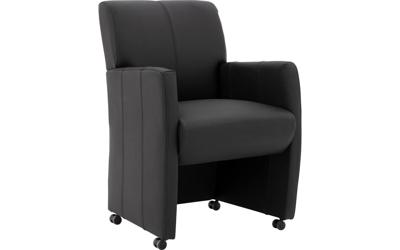 Goossens Eetkamerstoel Alex zwart leer met armleuning en met wielen, stijlvol landelijk