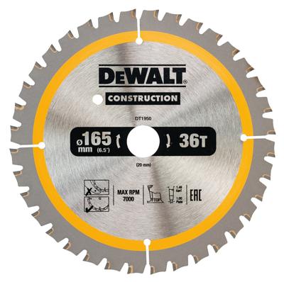 DeWALT Cirkelzaagblad voor Hout | Construction | Ø 165mm Asgat 20mm 36T - DT1950-QZ