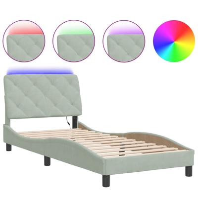 Bedframe met LED-verlichting fluweel lichtgrijs 90x200 cm - thumbnail