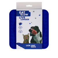 Eat Slow Live Longer Licking Mat Wave - 20 x 20 cm - Anti-snuffelmat - Slow Feeder - snuffelmat - 100% siliconen - Vaatwasmachinebestendig - Voor hond of kat - Blauw - thumbnail