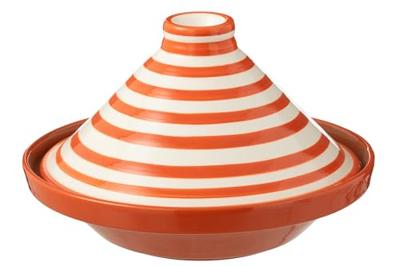 J-Line Tagine Granada Stripes Ceramic White|Orange