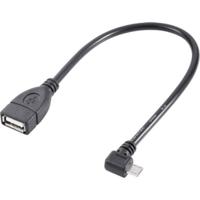 Renkforce RF-4080777 USB-kabel USB 2.0 USB-micro-B stekker, USB-A bus 0.10 m Zwart Met OTG-functie, Vergulde steekcontacten - thumbnail
