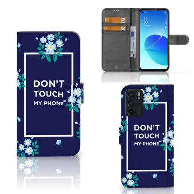 OPPO Reno6 5G Portemonnee Hoesje Flowers Blue DTMP OPPO Reno6 5G Portemonnee Hoesje Flowers Blue DTMP