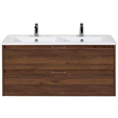 Porto Badmeubelset 120 cm - 2 Laden Walnoot - Keramische Wastafel Wit Slim