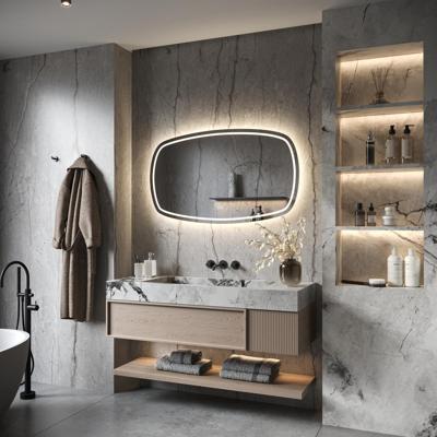 HIPP Design Phantom Deens Ovale LED spiegel 140 x 74 cm - Directe en Indirecte LED Verlichting met Spiegelverwarming. Kleurenwissel en Touch Dimmer