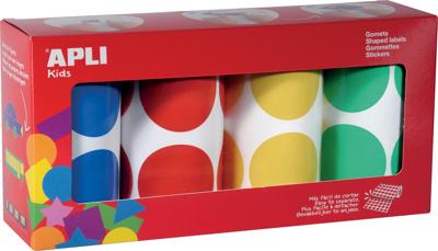 Apli Kids stickers XL cirkels, diameter 45 mm, doos met 4 rollen in 4 kleuren Apli Kids stickers XL cirkels, diameter 45 mm, doos met 4 rollen in 4 kleuren
