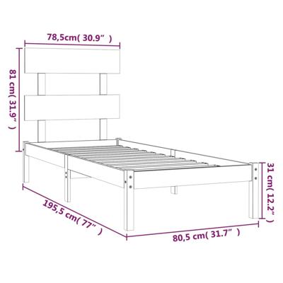 Bedframe massief hout 90x190 cm Bedframe massief hout 90x190 cm