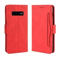 Portemonnee stijl huid gevoel kalf patroon lederen draagtas voor Galaxy S10 PLUS, met aparte kaartsleuf (rood) - thumbnail