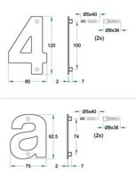 Huiscijfer 5 rvs mat 120 mm - thumbnail