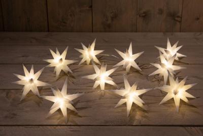 10 3D Ster Wit 12Cm / 10Led Warm Wit 1,5M / 5M Transparant Aanloopsnoer / Ip44 Trafo Met Timer kerstverlichting Anna's Collection - Annas collection