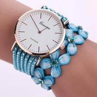 Vrouwen ronde wijzerplaat bloem Diamond hengsten armband horloge (licht blauw) - thumbnail