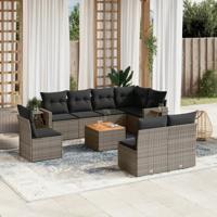 9-delige Loungeset met kussens poly rattan grijs - thumbnail