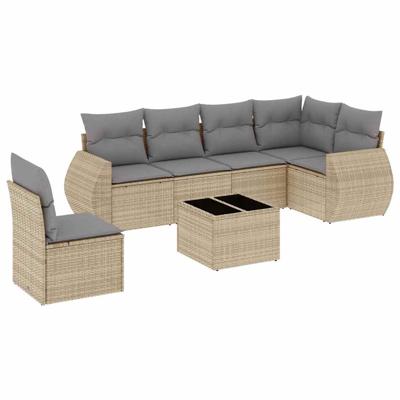 6-delige Loungeset met kussens poly rattan beige