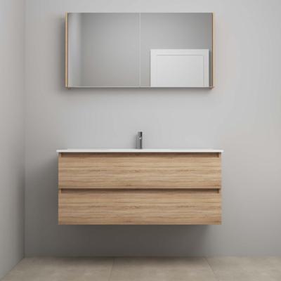 On-Line Badkamermeubelset - 120 cm - Voorgemonteerd - Porseleinen Wastafel - 1 Kraangat - Spiegelkast - Eiken
